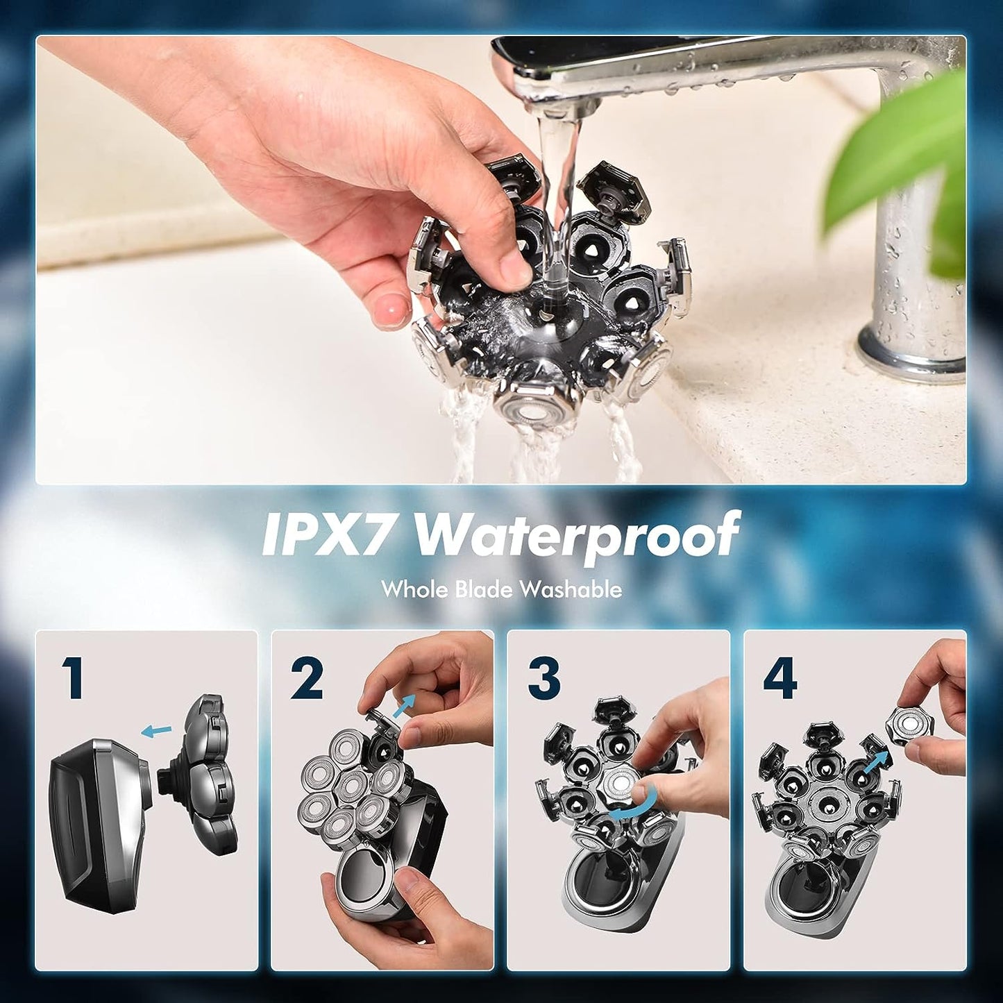 8D IPX7 Waterproof Bald Head Shaver Wet/Dry Shaver