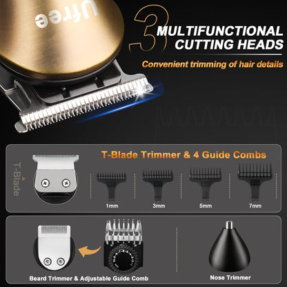 Ufree Professional Hair Clippers for Men, 3 in 1 Mens Beard Trimmer, Cordless Clippers and Trimmers Set, Nose Hair Trimmer, Barber Clippers Hair Cutting Kit, T Blade Grooming Kit Mens Gifts