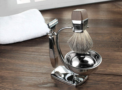 GRUTTI Luxury Safety Razor Shaving Kit for Men, with Shaving Bowl, Brush, Shave Razor Stand and Manual Safety Razor, Compatible with Mach 3 Unique Wet Shave Set Gifts for Men