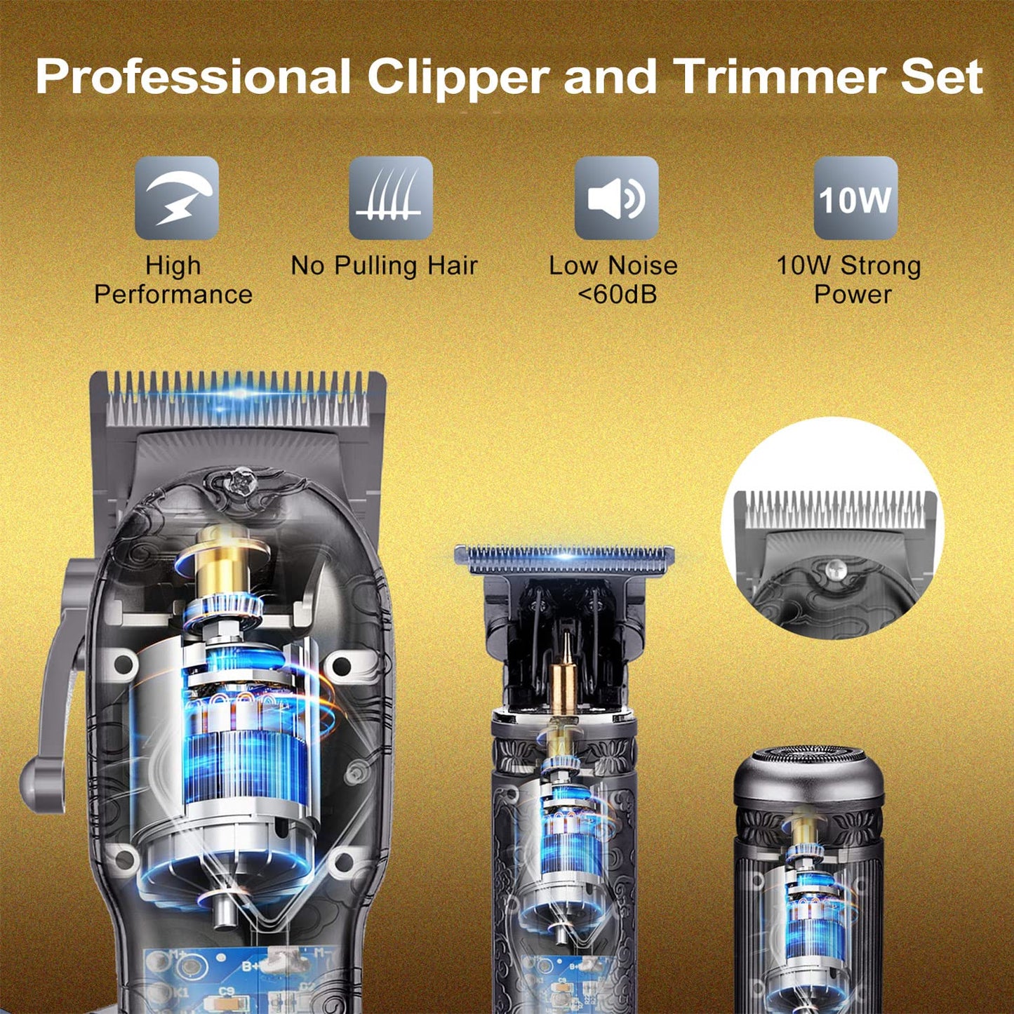 Professional Cordless Barber Trimmer Set,T-Blade/Nose Hair/Beard Trimmer Set