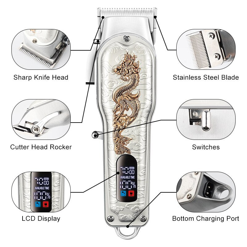 Cordless Professional Clipper LCD Rechargeable Electric Hair Trimmer